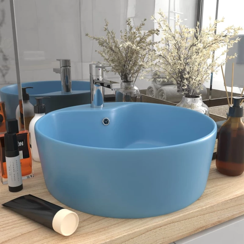 vidaXL 147033 Επικαθήμενος Νιπτήρας Κεραμικός 36x36cm Γαλάζιος