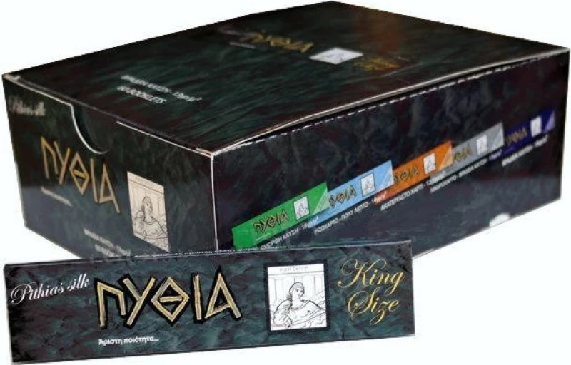 Πυθία Χαρτάκια King Size Slim Pithias Silk Μαύρα 32 φύλλα 60τμχ
