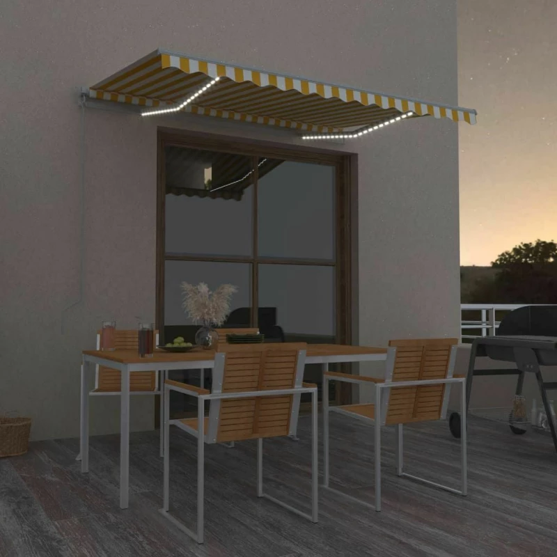 vidaXL Τέντα Πτυσσόμενη 3x2.5m με LED Κίτρινο / Λευκό