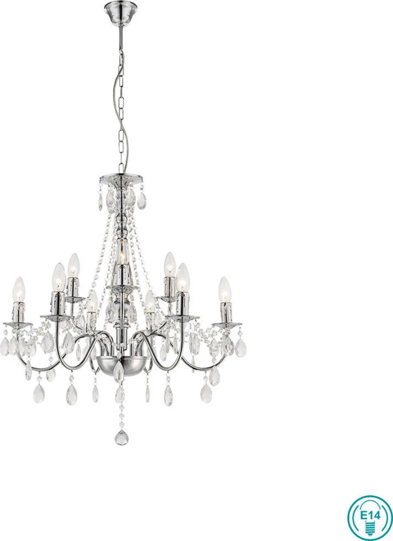 Globo Lighting William Πολυέλαιος 9xE14 με Κεράκια Διάφανος 63129-9
