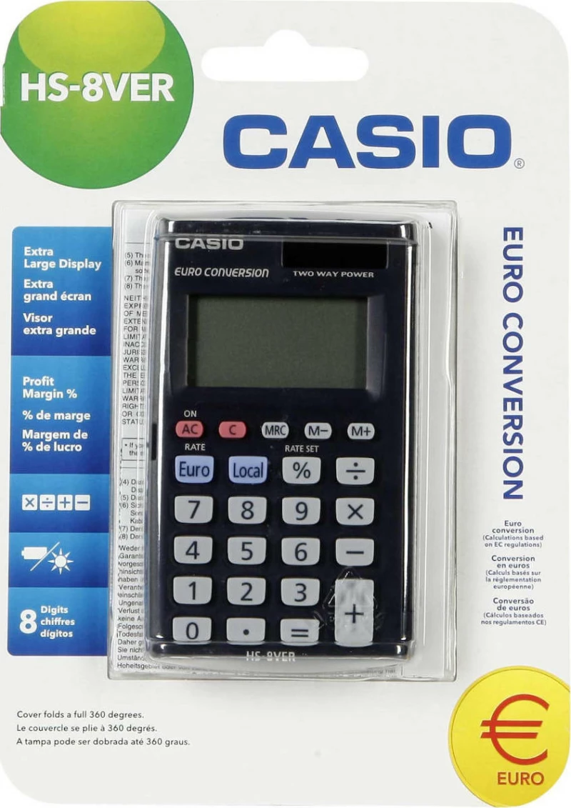 Casio Αριθμομηχανή Απλή Τσέπης HS-8VER 8 Ψηφίων σε Μαύρο Χρώμα