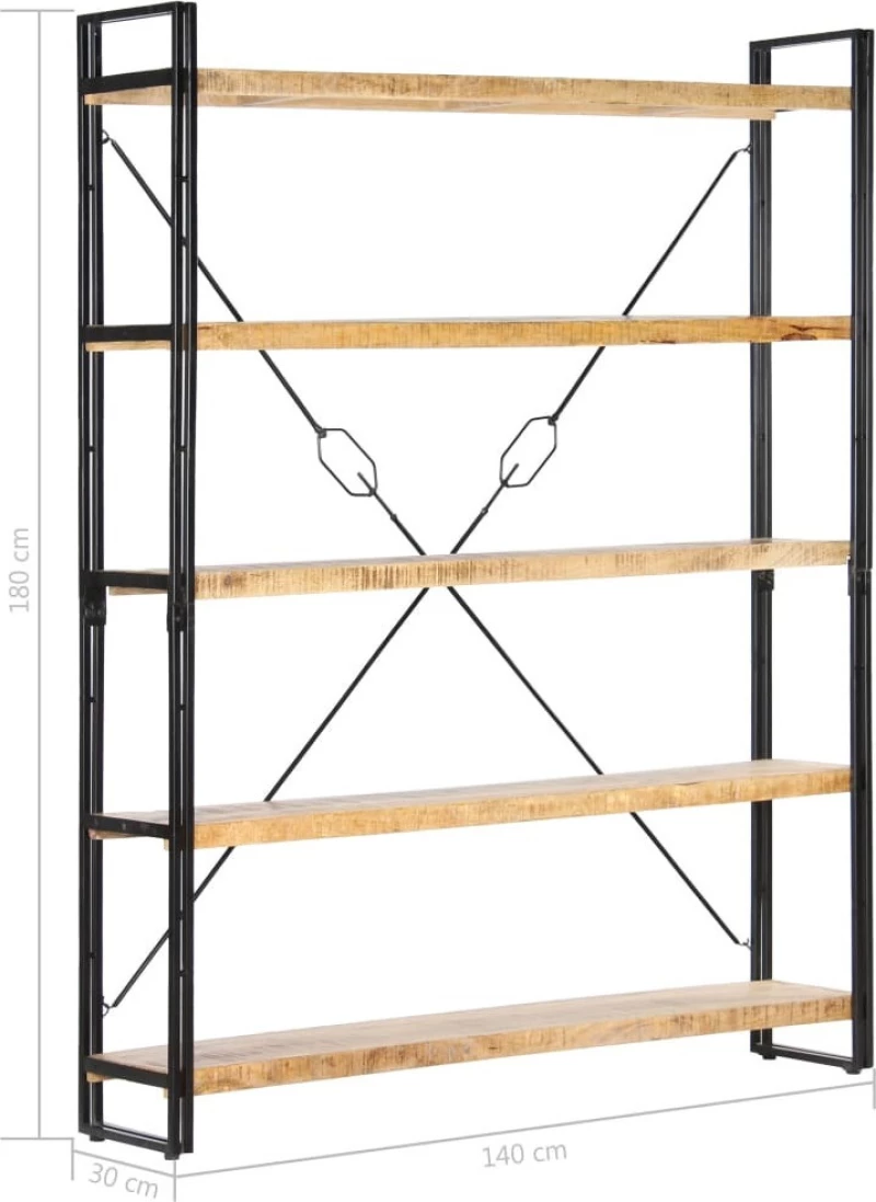 Βιβλιοθήκη με 5 Επίπεδα 140 x 30 x 180 εκ. Μασίφ Ξύλο Μάνγκο
