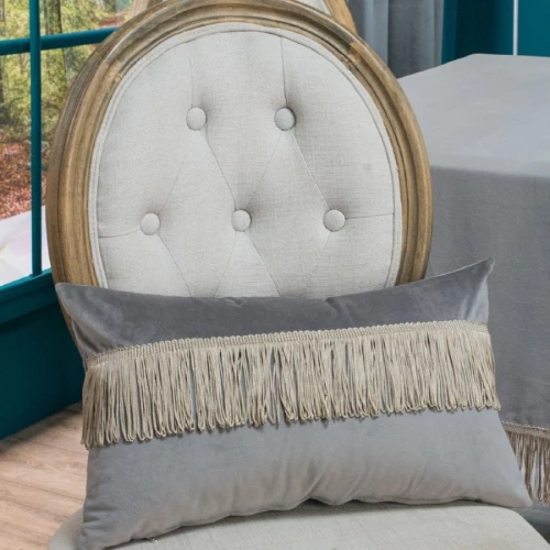Teoran Διακοσμητική Μαξιλαροθήκη 50x30 Velvet Με Κρόσια 11 Silver