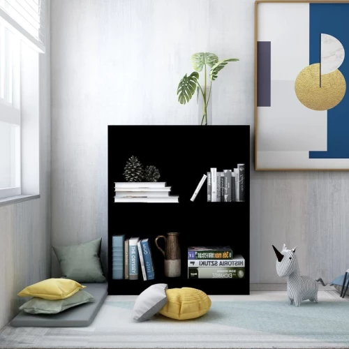 Βιβλιοθήκη Μαύρη 60 x 24 x 74,5 εκ. από Μοριοσανίδα