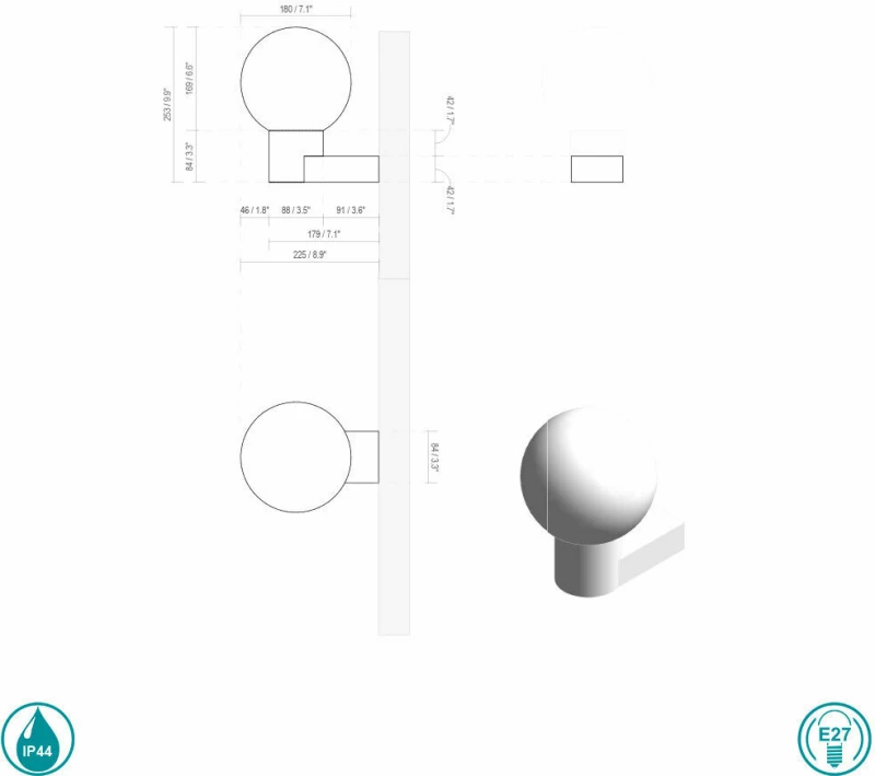 Faro Barcelona Moon Επιτοίχιο Εξωτερικό Φωτιστικό Γκρι E27 74432A-01
