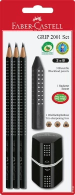 Faber-Castell Grip 2001 Σετ Μολύβια HB με Ξύστρα και Γόμα Μαύρο 5τμχ