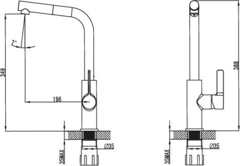 Karag 2546 Μπαταρία Κουζίνας Πάγκου με Ντουζ Inox Ασημί