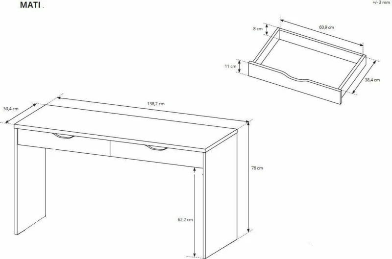 Γραφείο Mati-e Γραφίτης 138x76x50,4cm