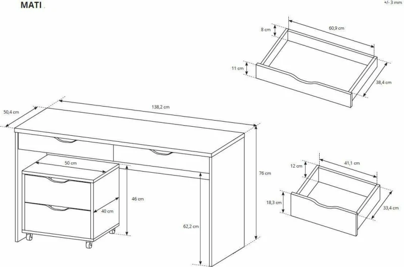 Γραφείο Mati Γραφίτης 138x76x50,4cm
