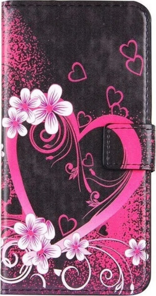 Leather and Wallet Case Heart For Sony Xperia E4 Black Pink