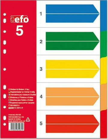 Διαχωριστικά Πλαστικά Α4 5 Θέσεων χρωματιστά