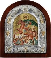 Ασημένια Εικόνα Άγιος Δημήτριος Μεταξοτυπία 113-G ΚΑΦΕ 27x24