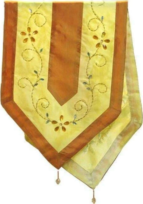 Inart Τραβερσα Κιτρινη Καφε+Χαντρες 40X120Cm 3-40-247-0007