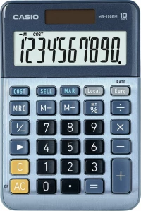 Casio Αριθμομηχανή Απλή MS-100EM 10 Ψηφίων σε Μπλε Χρώμα