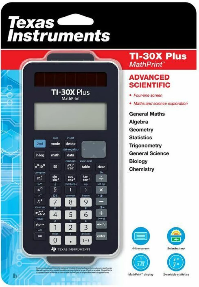 Texas Instruments Αριθμομηχανή Επιστημονική TI-30X Plus MathPrint 16 Ψηφίων σε Μαύρο Χρώμα