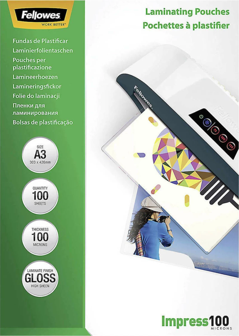 Fellowes A3 Glossy 100 Micron Φύλλα Πλαστικοποίησης 100 Τμχ. 5351205