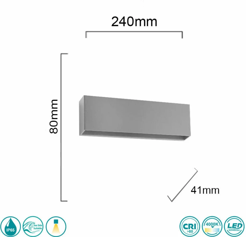 Απλίκα Εξωτερικού Χώρου Sole Luce Secret 21-7014-10 Γκρι (4000K)