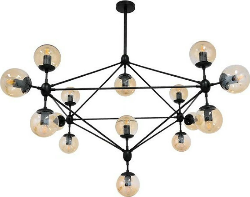 GloboStar Sentinel Πολυέλαιος 15xE27 Ø150cm Μαύρος 150cm 01637