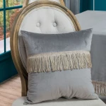 Teoran Διακοσμητική Μαξιλαροθήκη 45x45 Velvet Με Κρόσια 11 Silver
