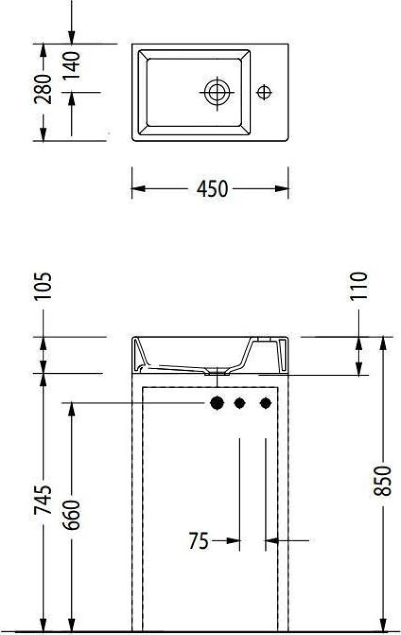 Serel Tetra Επικαθήμενος Νιπτήρας Πορσελάνης 45x28cm Λευκός