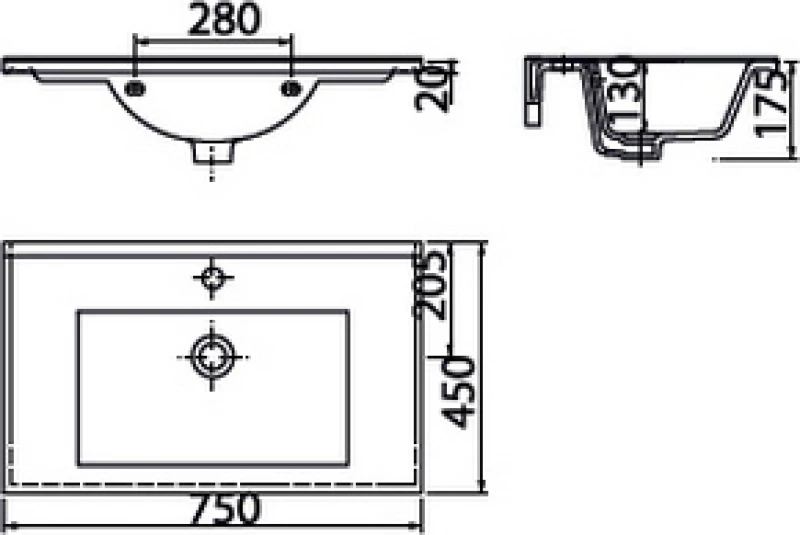 Creavit Slim Ένθετος Νιπτήρας Πορσελάνης 75x45cm Λευκός