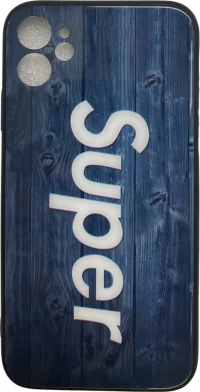 iPhone 11 (6.1 Inches)-Σκληρή Θήκη με Γυάλινη Επιφάνεια και Περιμετρικά Σιλικόνη-Ξύλο Μπλε (oem)