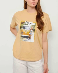 Γυναικείο t-shirt με σχέδιο Enjoy-μπεζ 100% βαμβακέρο