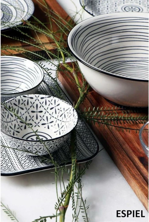 Espiel Charlotte Σαλατιέρα Κεραμική Λευκή-Μαύρη 22.2x22.2x8.6cm