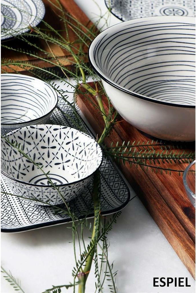 Espiel Charlotte Σαλατιέρα Κεραμική Λευκή-Μαύρη 22.2x22.2x8.6cm