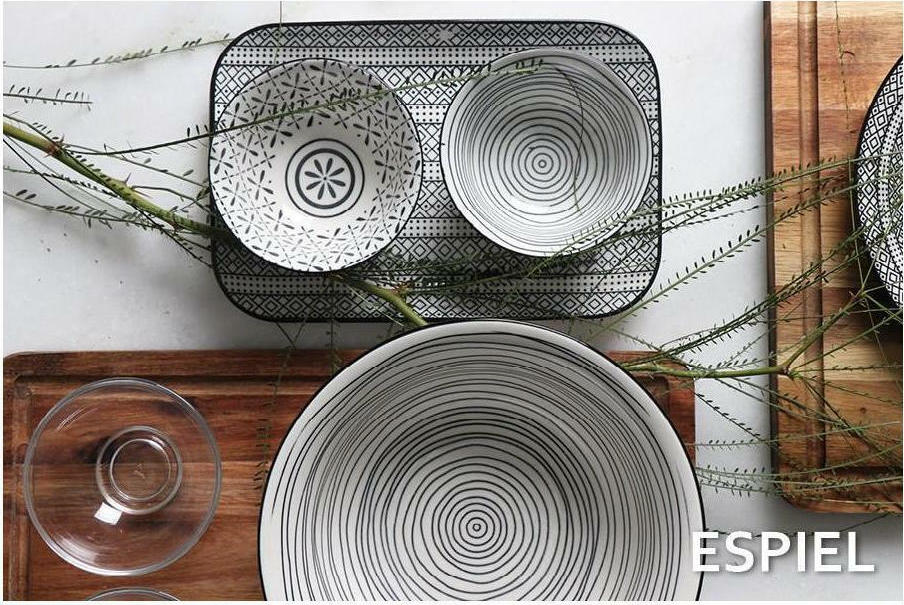 Espiel Charlotte Σαλατιέρα Κεραμική Λευκή-Μαύρη 22.2x22.2x8.6cm