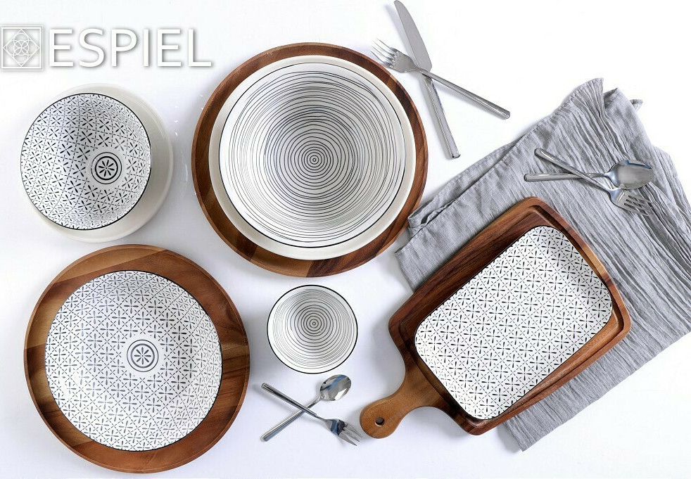 Espiel Charlotte Σαλατιέρα Κεραμική Λευκή-Μαύρη 22.2x22.2x8.6cm