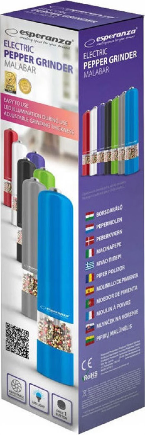 Esperanza Μύλος Άλεσης Μπαχαρικών Ηλεκτρικός με Φωτισμό LED Γκρι