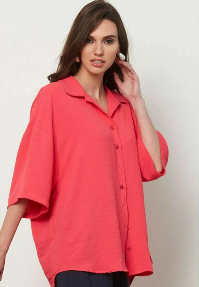 ANNA RAXEVSKY Γυναικείο φούξια oversize πουκάμισο Z21104 FUXIA