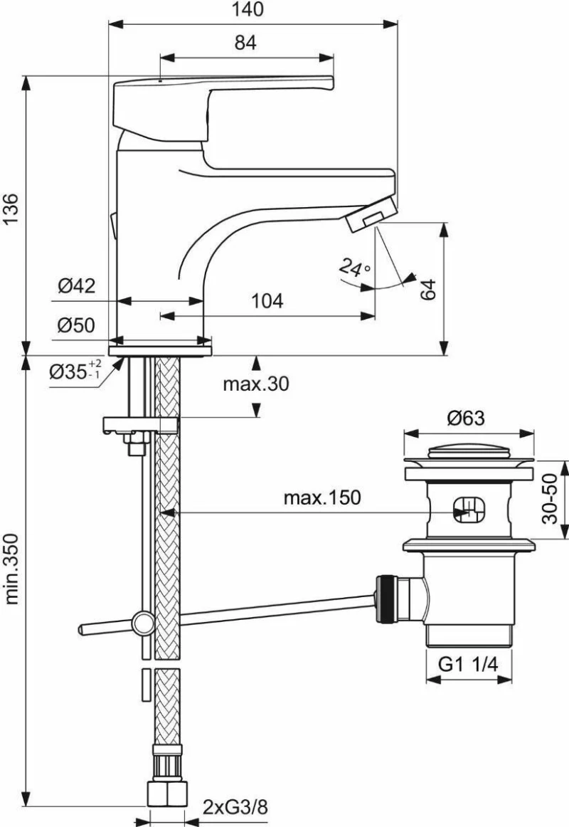 Ideal Standard Idealstream B1262AA Αναμεικτική Μπαταρία Νιπτήρα Ασημί