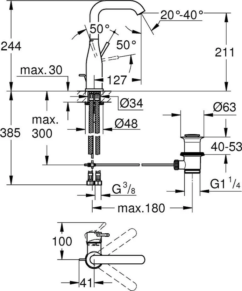 Grohe Essence OHM 32628AL1 Αναμεικτική Μπαταρία Νιπτήρα Γκρι