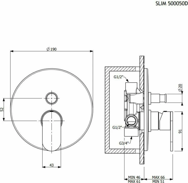 Armando Vicario Slim 500050D-100 Μίκτης 2 Εξόδων με Εκτροπέα Χρωμέ