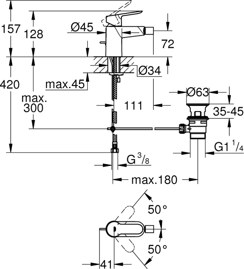 Grohe Bauedge 23331000 Μπαταρία Μπιντέ Ασημί