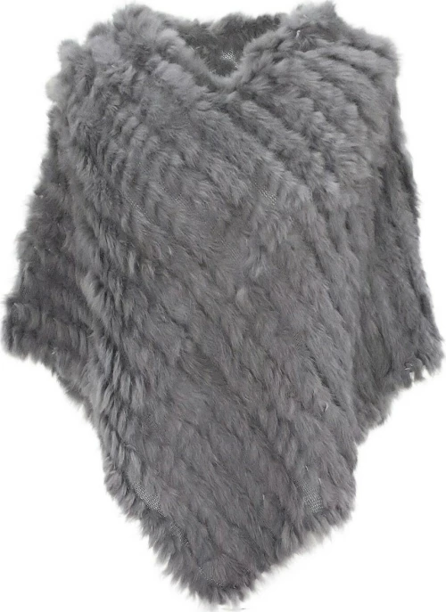 Πλεκτό Poncho με γούνα Lapin Γκρι