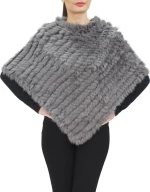Πλεκτό Poncho με γούνα Lapin Γκρι
