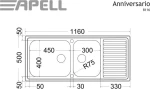 Apell Anniversario 8116 Ένθετος Νεροχύτης 116x50cm Inox Σαγρέ