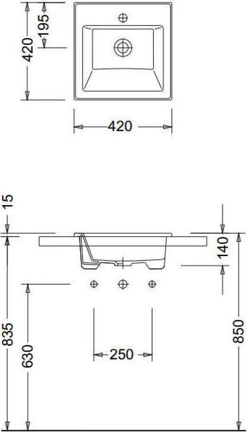 Serel 3014 Ένθετος Νιπτήρας Πορσελάνης 42x42cm Λευκός