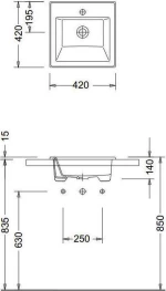 Serel 3014 Ένθετος Νιπτήρας Πορσελάνης 42x42cm Λευκός