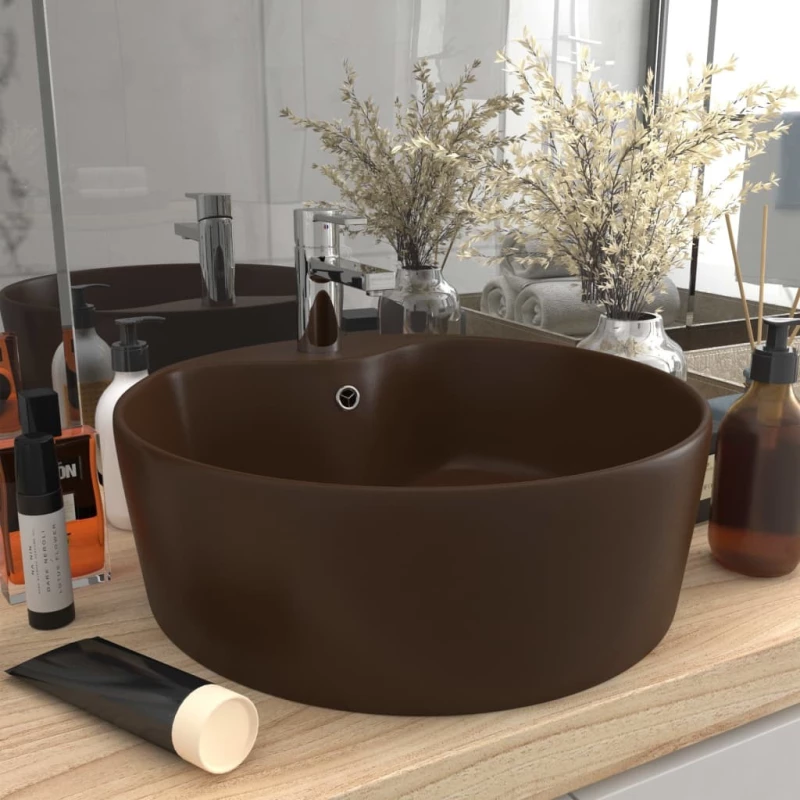 vidaXL 147039 Επικαθήμενος Νιπτήρας Κεραμικός 36x36cm Καφέ