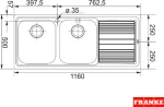Franke Logica LLX 621 ΡΑ Δεξιός Ένθετος Νεροχύτης 116x50cm Inox Σατινέ
