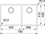 Franke Square BXX 220 42-30 Υποκαθήμενος Νεροχύτης 78x45cm Inox Σατινέ