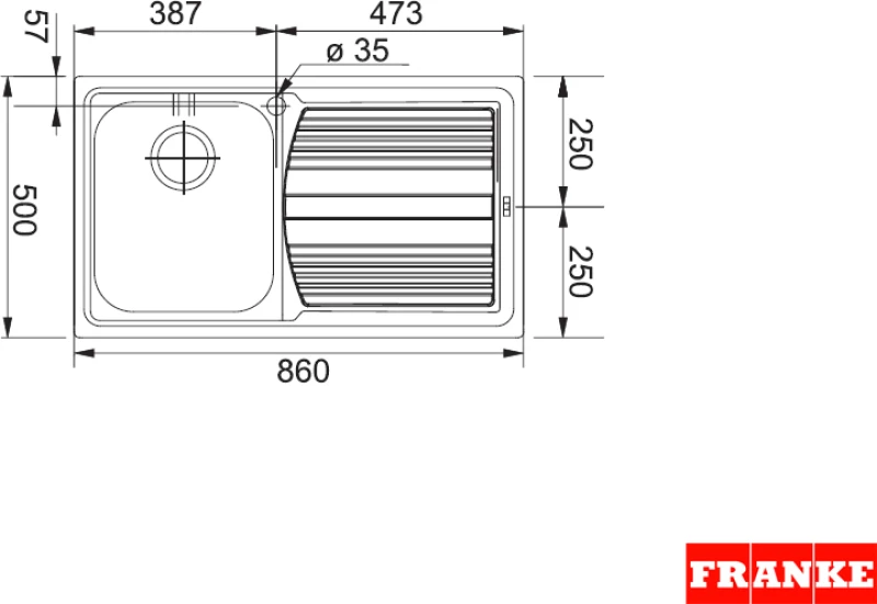 Franke Logica LLX 611 ΡΑ Δεξιός Ένθετος Νεροχύτης 86x50cm Inox Σατινέ