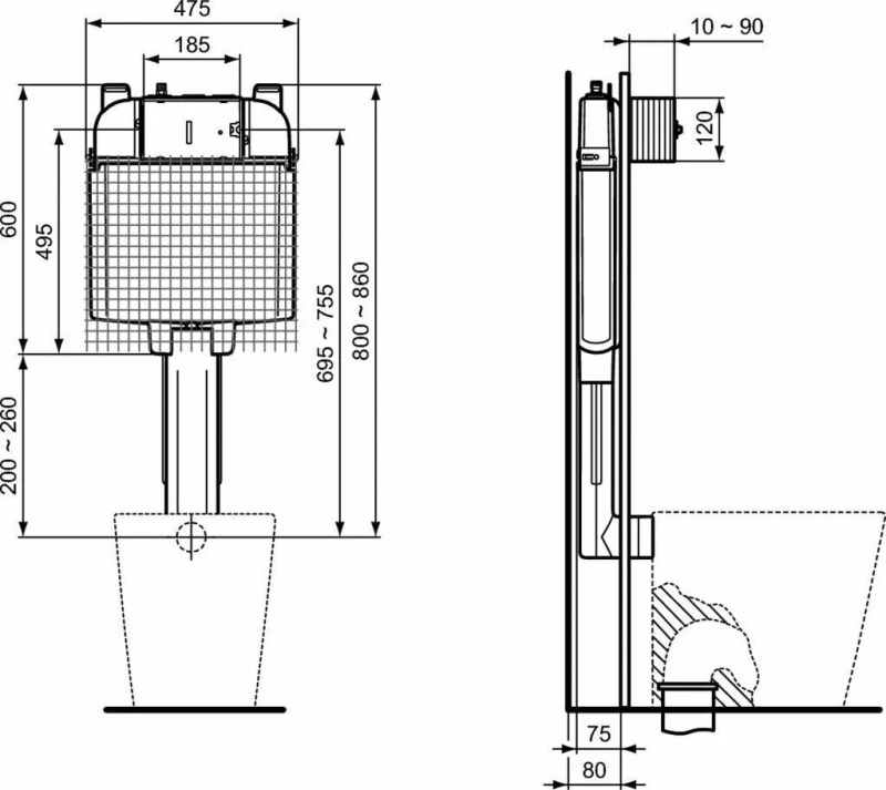Ideal Standard Καζανάκι Πλάτης Εντοιχιζόμενο Prosys 80 R014767