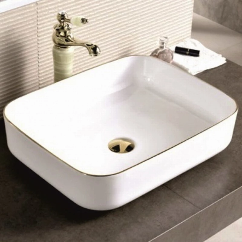 Inter Ceramic Golden Edge Επικαθήμενος Νιπτήρας Πορσελάνης 50x40cm Λευκός