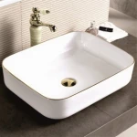 Inter Ceramic Golden Edge Επικαθήμενος Νιπτήρας Πορσελάνης 50x40cm Λευκός