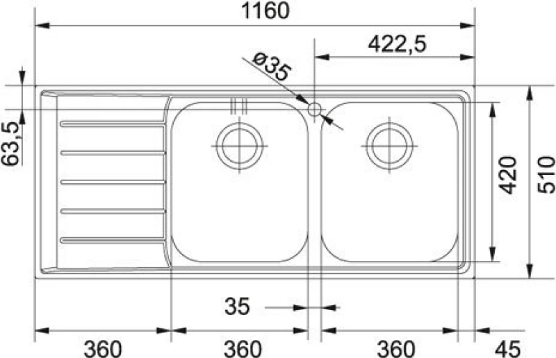 Franke Neptune NEX 621 ΡΔ Αριστερός Ένθετος Νεροχύτης 116x51cm Inox Σατινέ